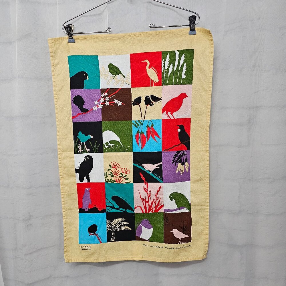Derek Birds Of New Zealand Tea Towel Kiwiana Yellow Red